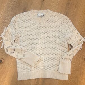 Tanya Taylor Cream Knit Sweater with Cut-Out Sleeves